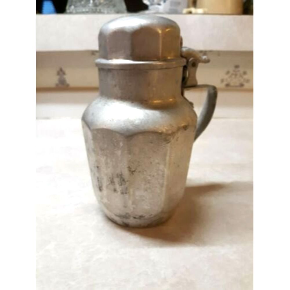 Vintage Karo Syrup Aluminum Pitcher Karo Embossed Flip Lid about 6" Tall